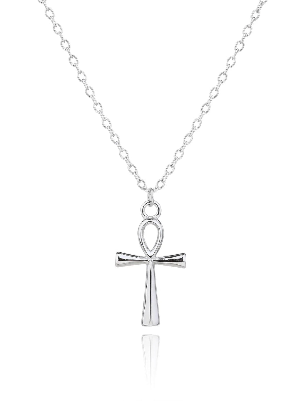 Ankh cross necklace in hallmarked, rhodium-plated 925 sterling silver – front view – DRESCHER Jewellery®