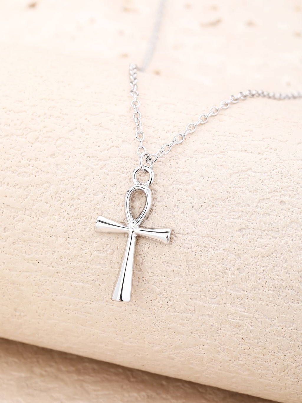 Ankh cross necklace in hallmarked, rhodium-plated 925 sterling silver – lifestyle view – DRESCHER Jewellery®