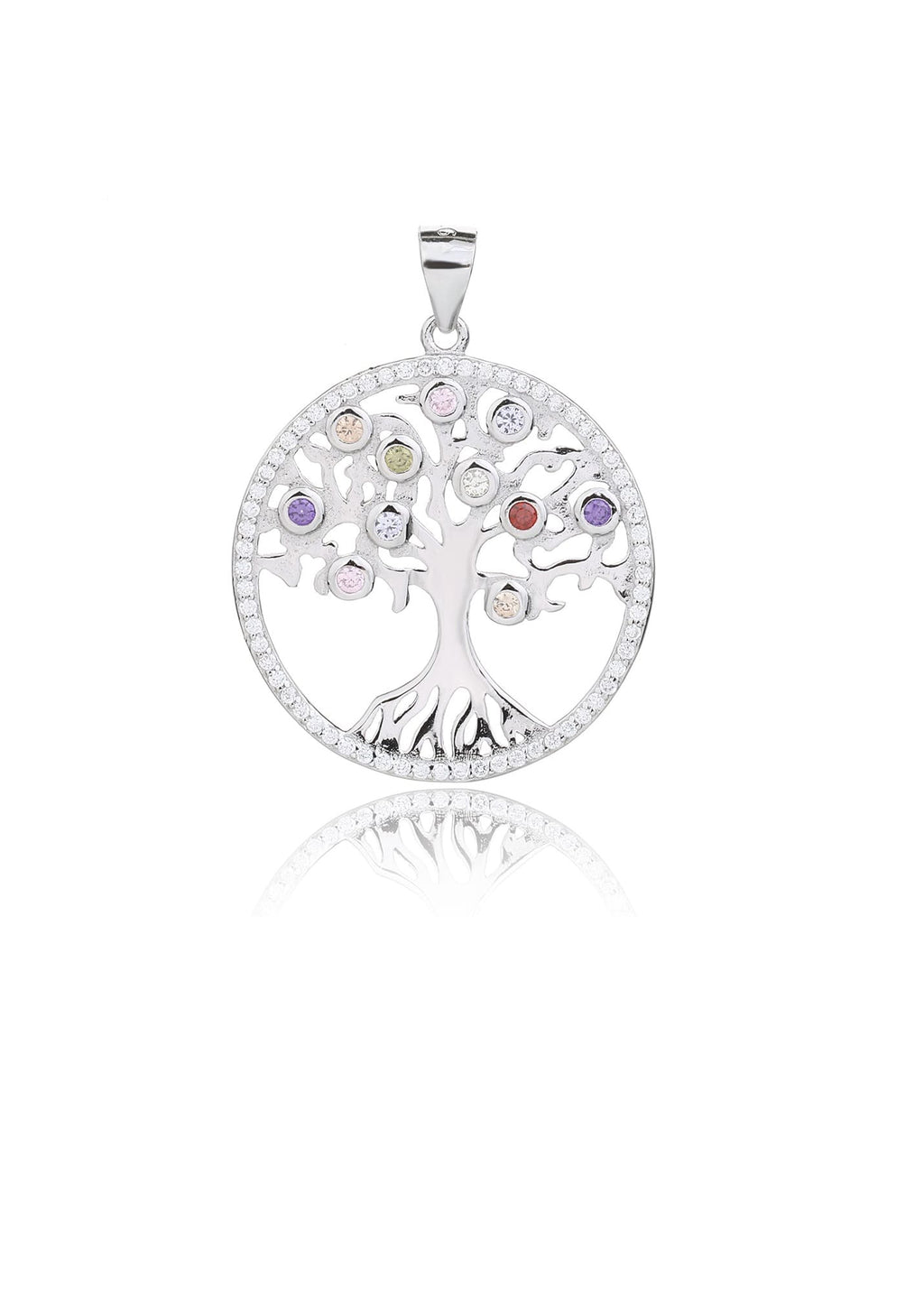 Tree of Life pendant with coloured stones in hallmarked, rhodium-plated 925 sterling silver – worn view – DRESCHER Jewellery®