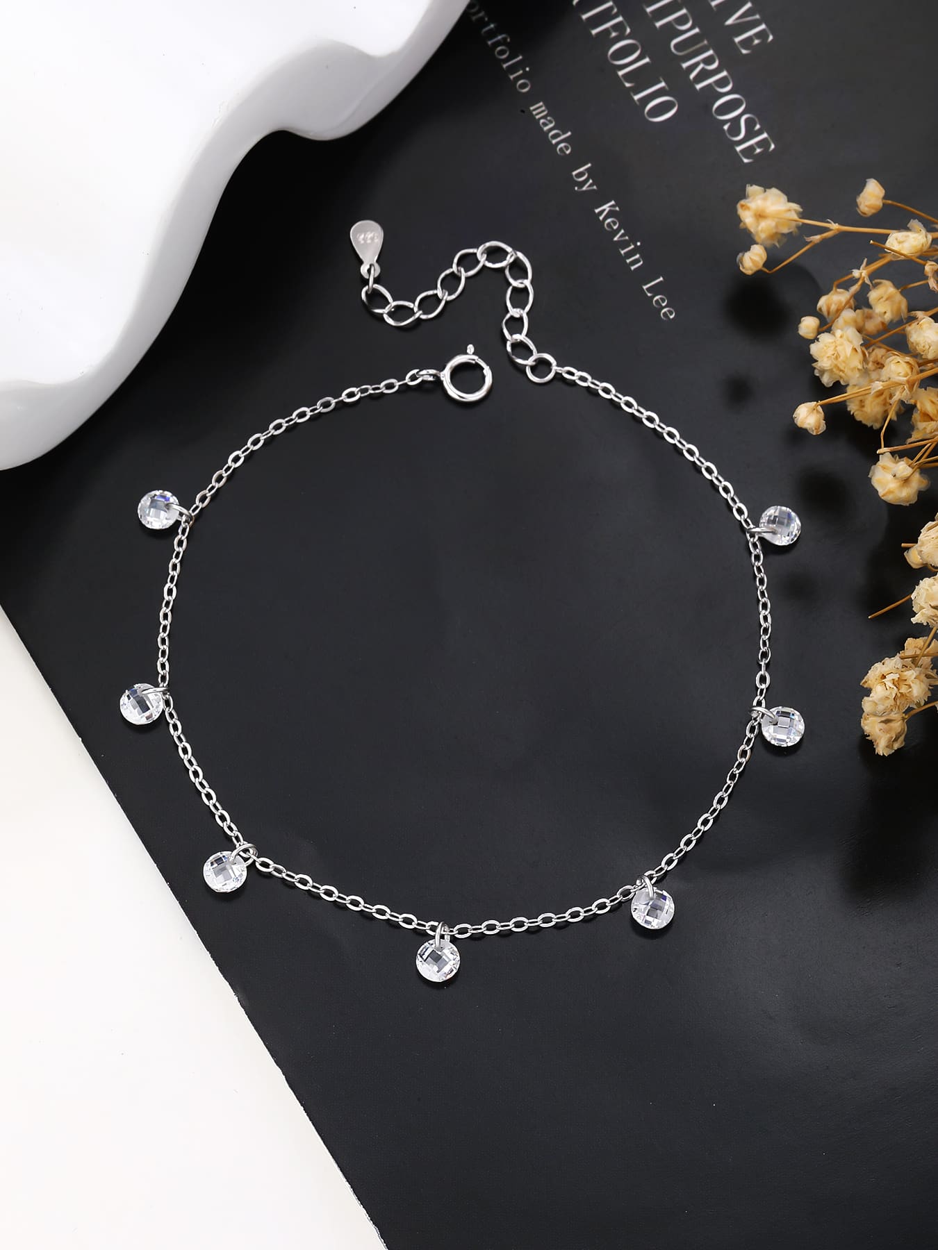 clear cubic zirconia stone bracelet in hallmarked, rhodium-plated 925 sterling silver – worn view – DRESCHER Jewellery®