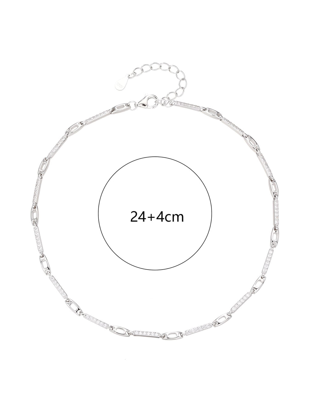 anklet with zirconia decoration in hallmarked, rhodium-plated 925 sterling silver – display view – DRESCHER Jewellery®