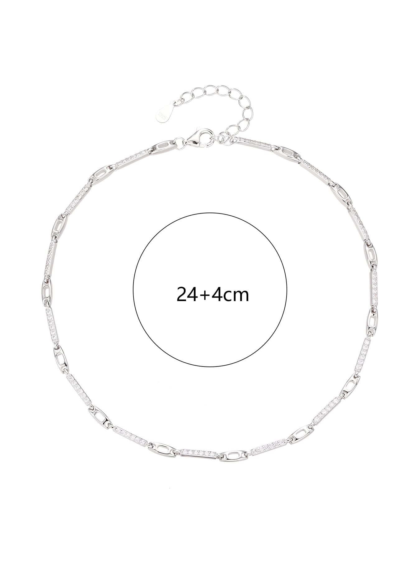 anklet with zirconia decoration in hallmarked, rhodium-plated 925 sterling silver – display view – DRESCHER Jewellery®