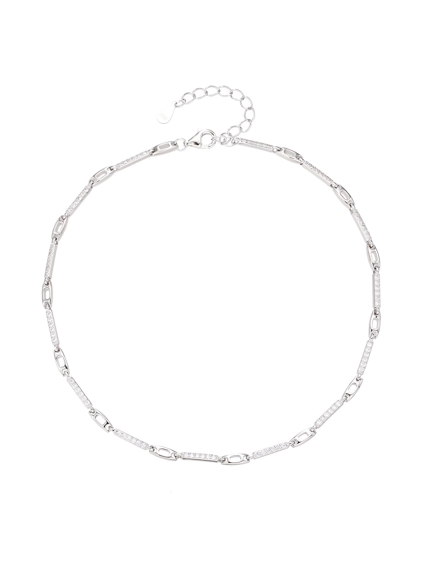 anklet with zirconia decoration in hallmarked, rhodium-plated 925 sterling silver – alternate front view – DRESCHER Jewellery®