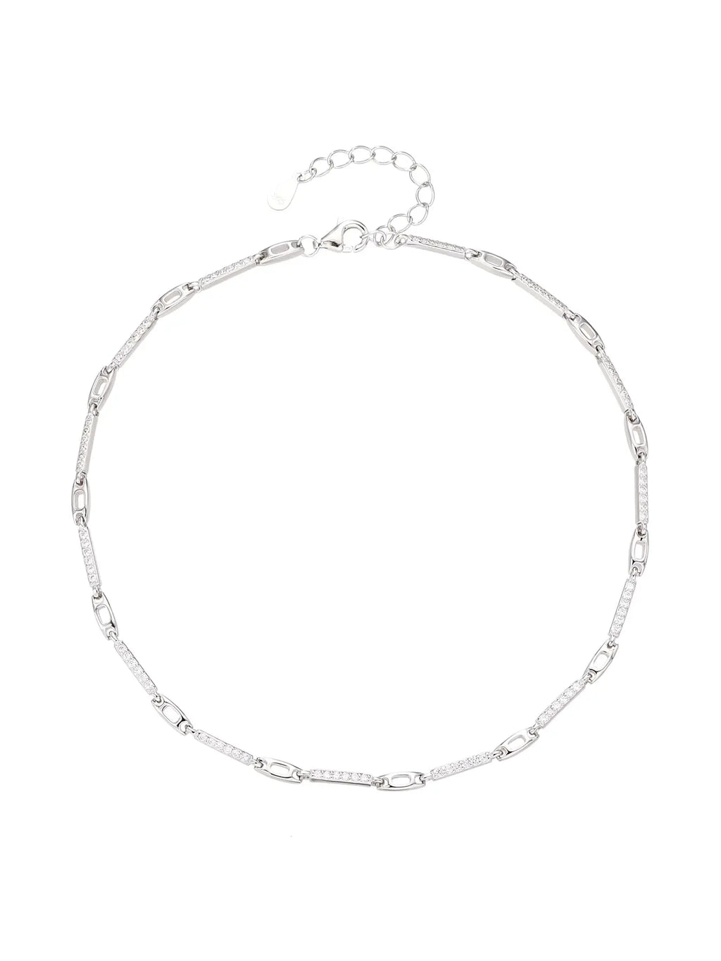 anklet with zirconia decoration in hallmarked, rhodium-plated 925 sterling silver – front view – DRESCHER Jewellery®