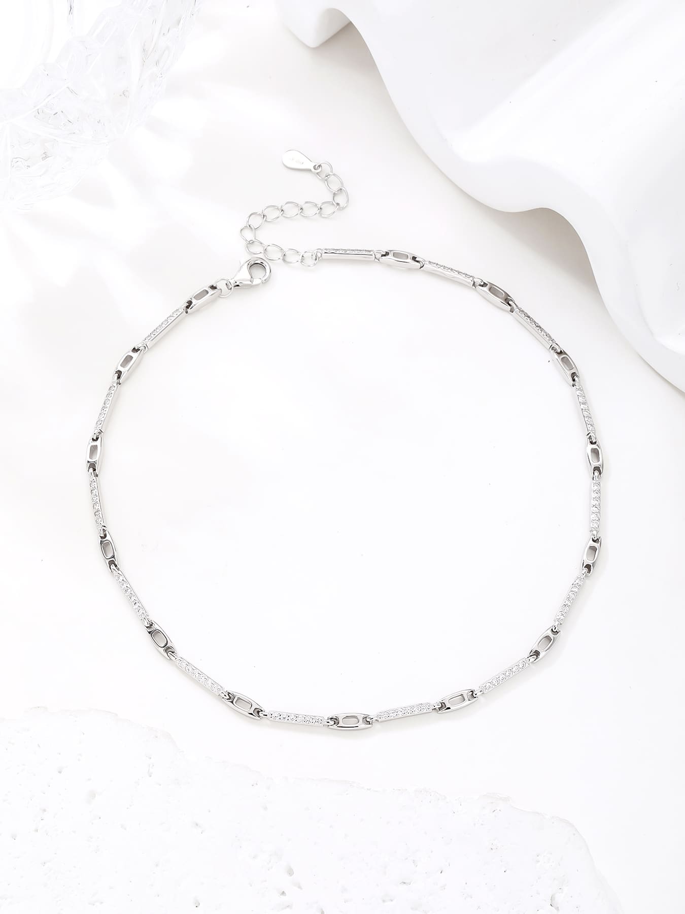 anklet with zirconia decoration in hallmarked, rhodium-plated 925 sterling silver – dimensions view – DRESCHER Jewellery®