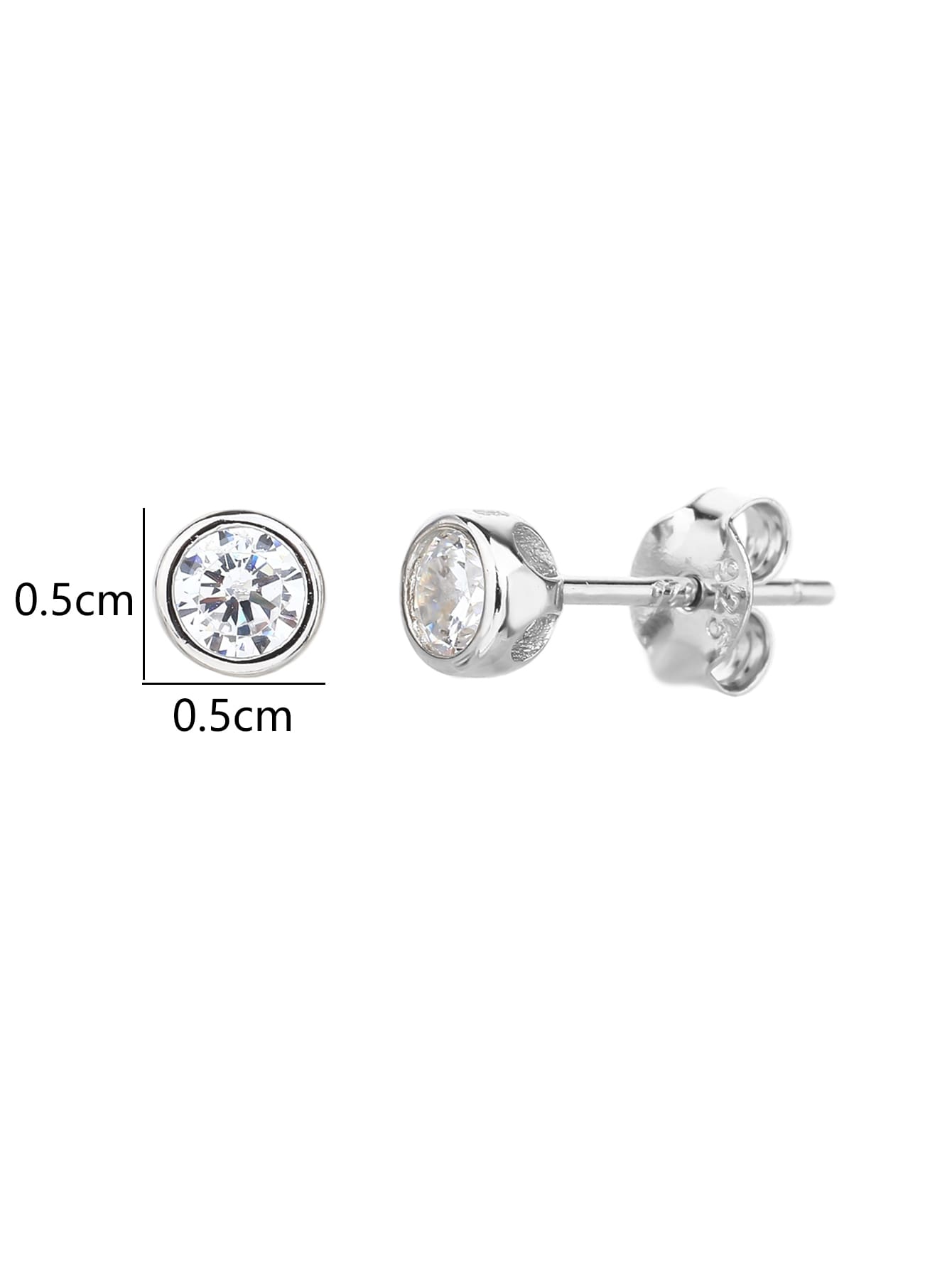 White cubic zirconia bezel-set stud earrings in hallmarked, rhodium-plated 925 sterling silver – 0.5 × 0.5 cm dimensions – DRESCHER Jewellery®
