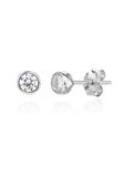 Silver buton stud stud earrings with white cubic zirconia stone