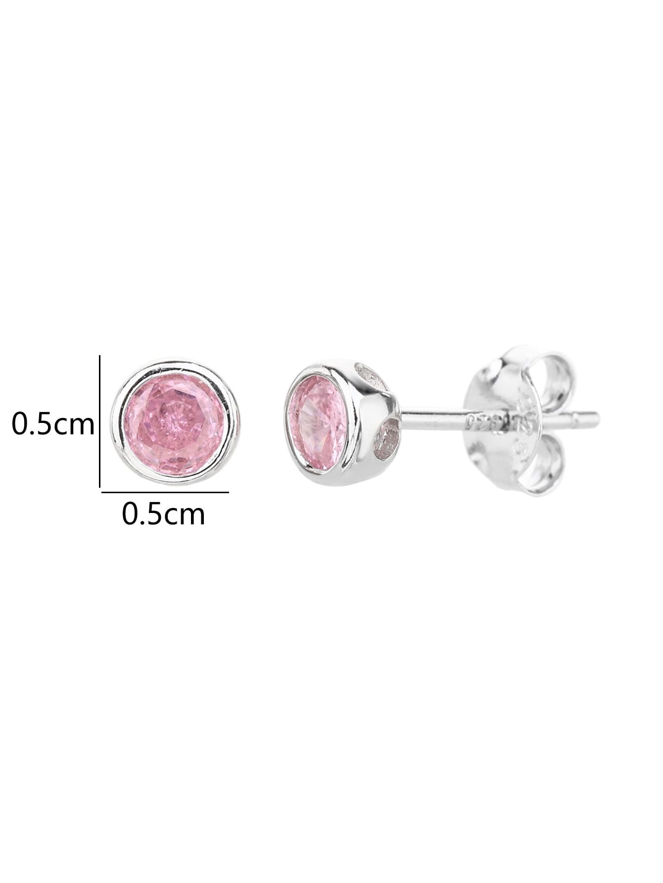 Pink cubic zirconia bezel-set stud earrings in hallmarked, rhodium-plated 925 sterling silver – 0.5 × 0.5 cm dimensions – DRESCHER Jewellery®