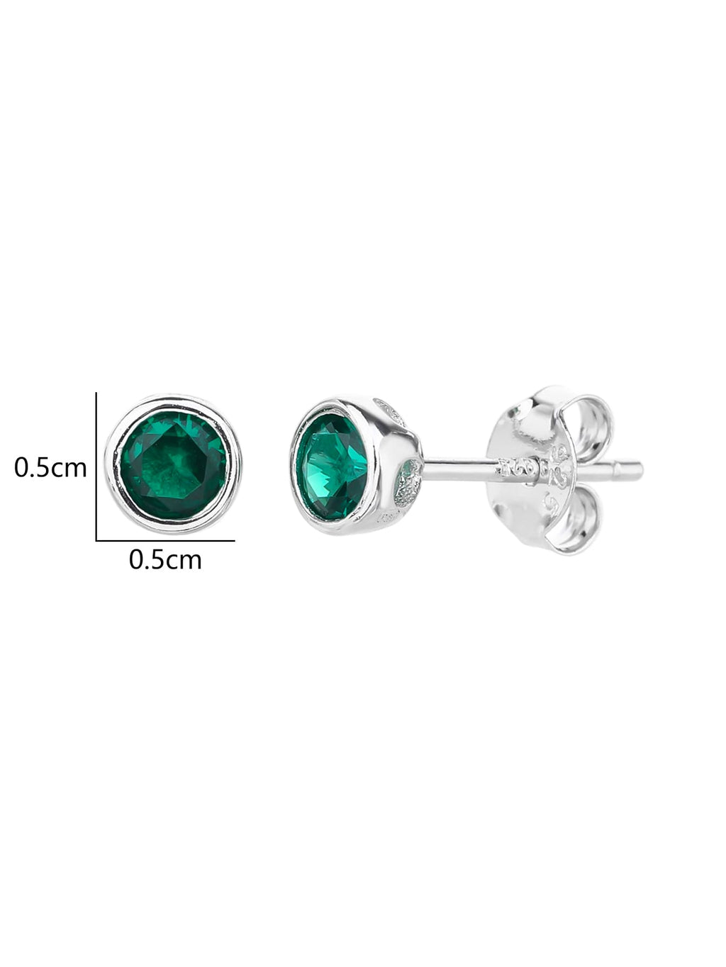Green cubic zirconia button-set stud earrings in hallmarked, rhodium-plated 925 sterling silver – dimensions – DRESCHER Jewellery®