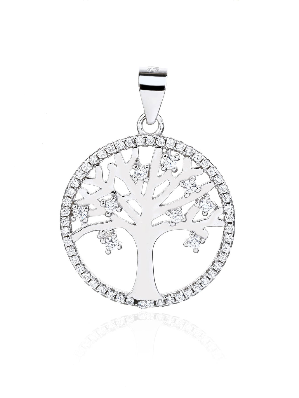zirconia stone tree of life pendant - without chain in hallmarked, rhodium-plated 925 sterling silver – alternate front view – DRESCHER Jewellery®