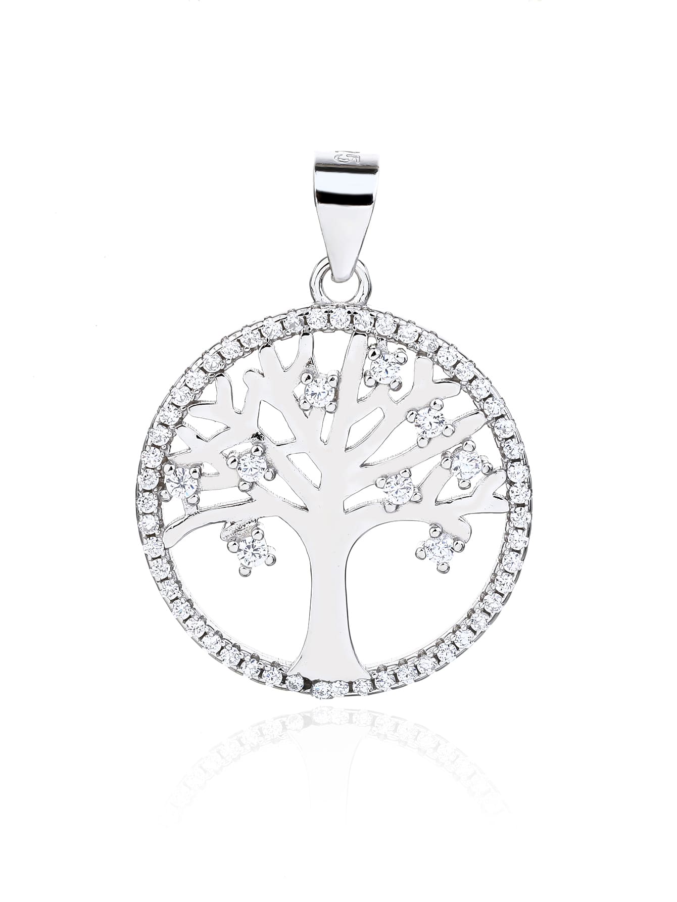 zirconia stone tree of life pendant - without chain in hallmarked, rhodium-plated 925 sterling silver – alternate front view – DRESCHER Jewellery®