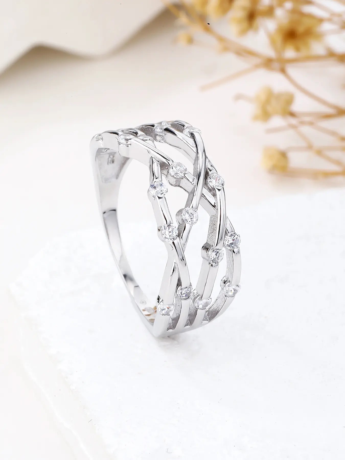 Silver cubic zirconia multi-stone design ring