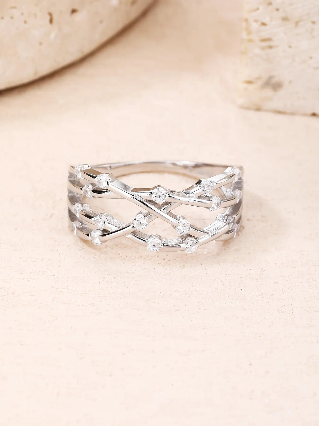 Silver cubic zirconia multi-stone design ring