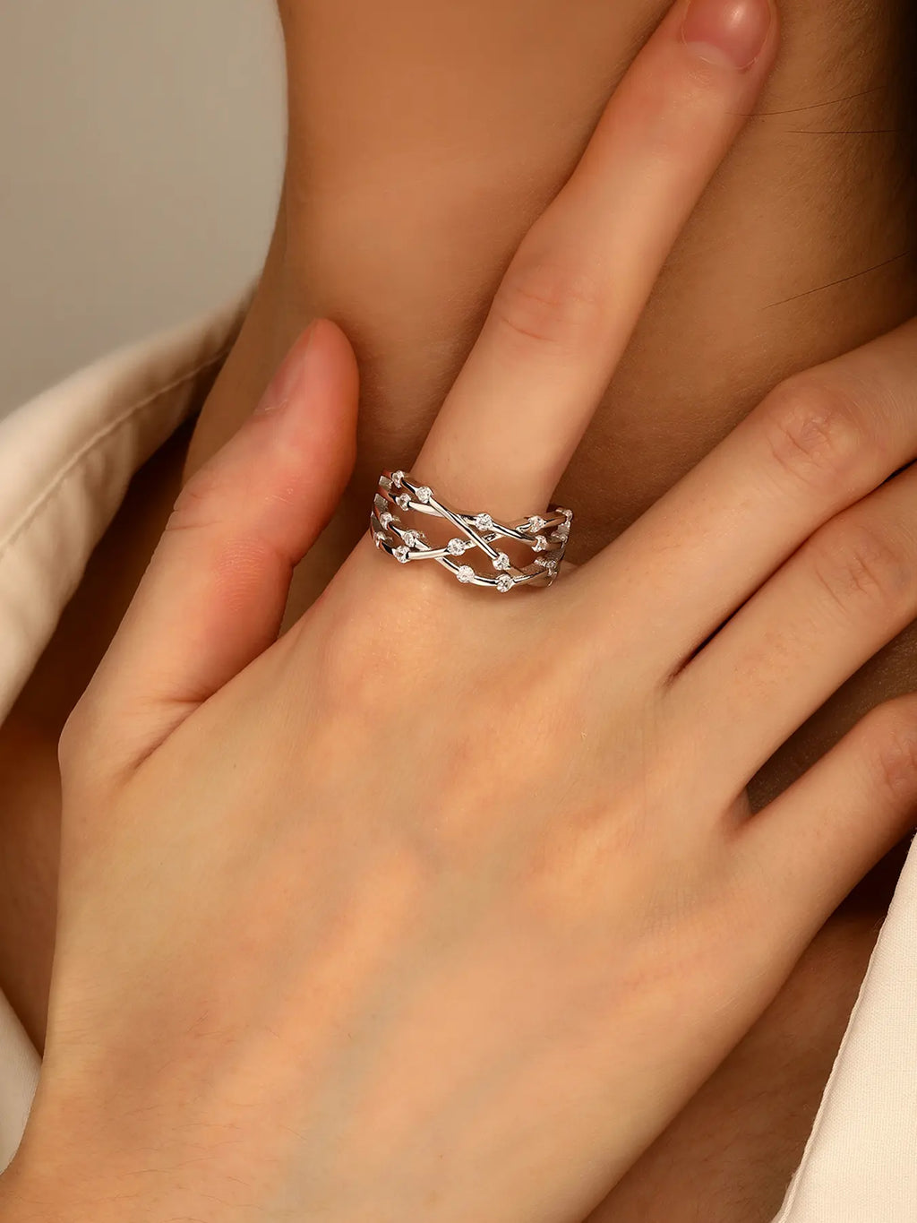 Silver cubic zirconia multi-stone design ring