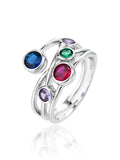 Silver design ring with coloured cubic zirconia stones
