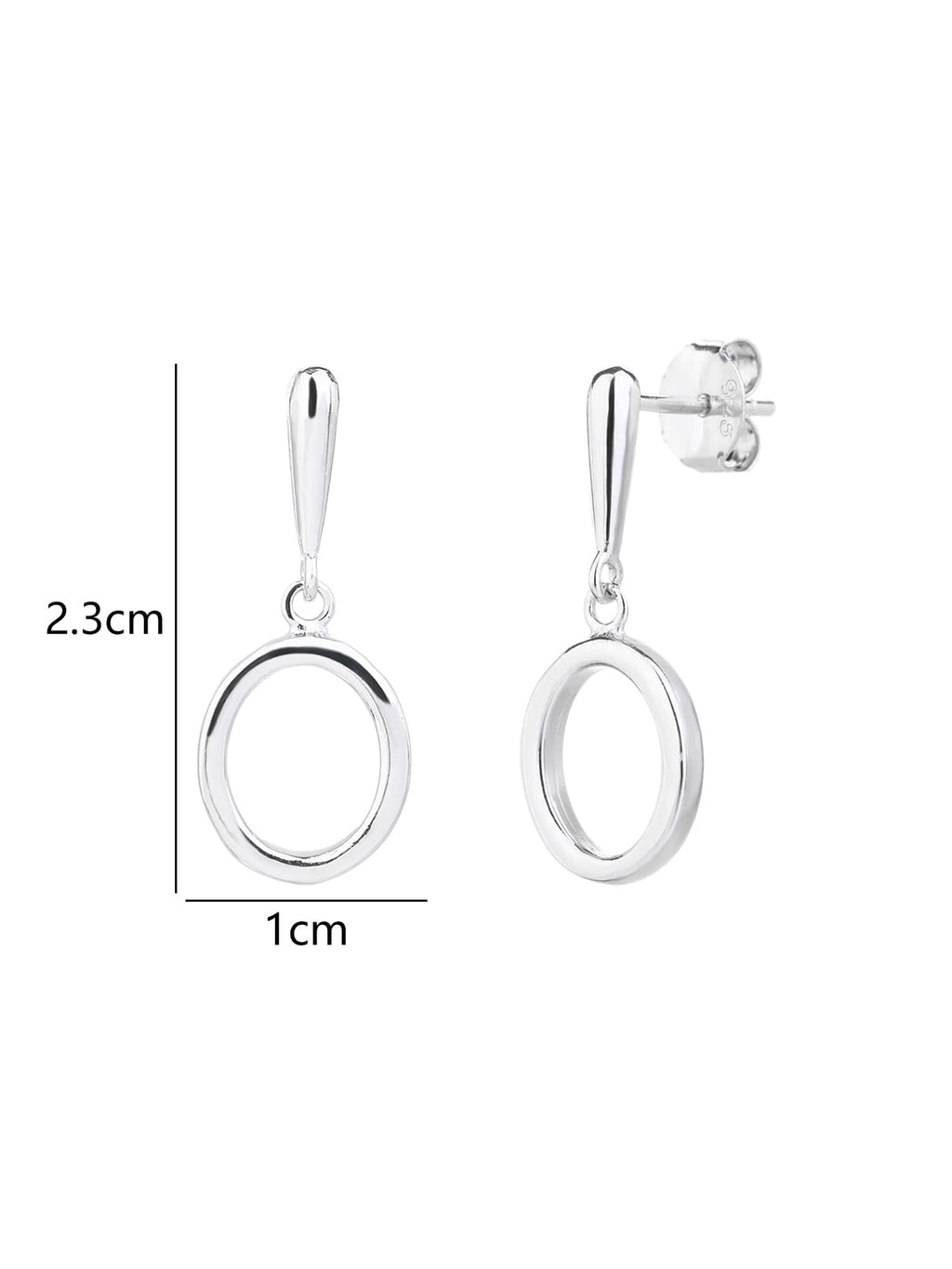 Open circle drop stud earrings in hallmarked, rhodium-plated 925 sterling silver – 2.3 × 1 cm dimensions – DRESCHER Jewellery®