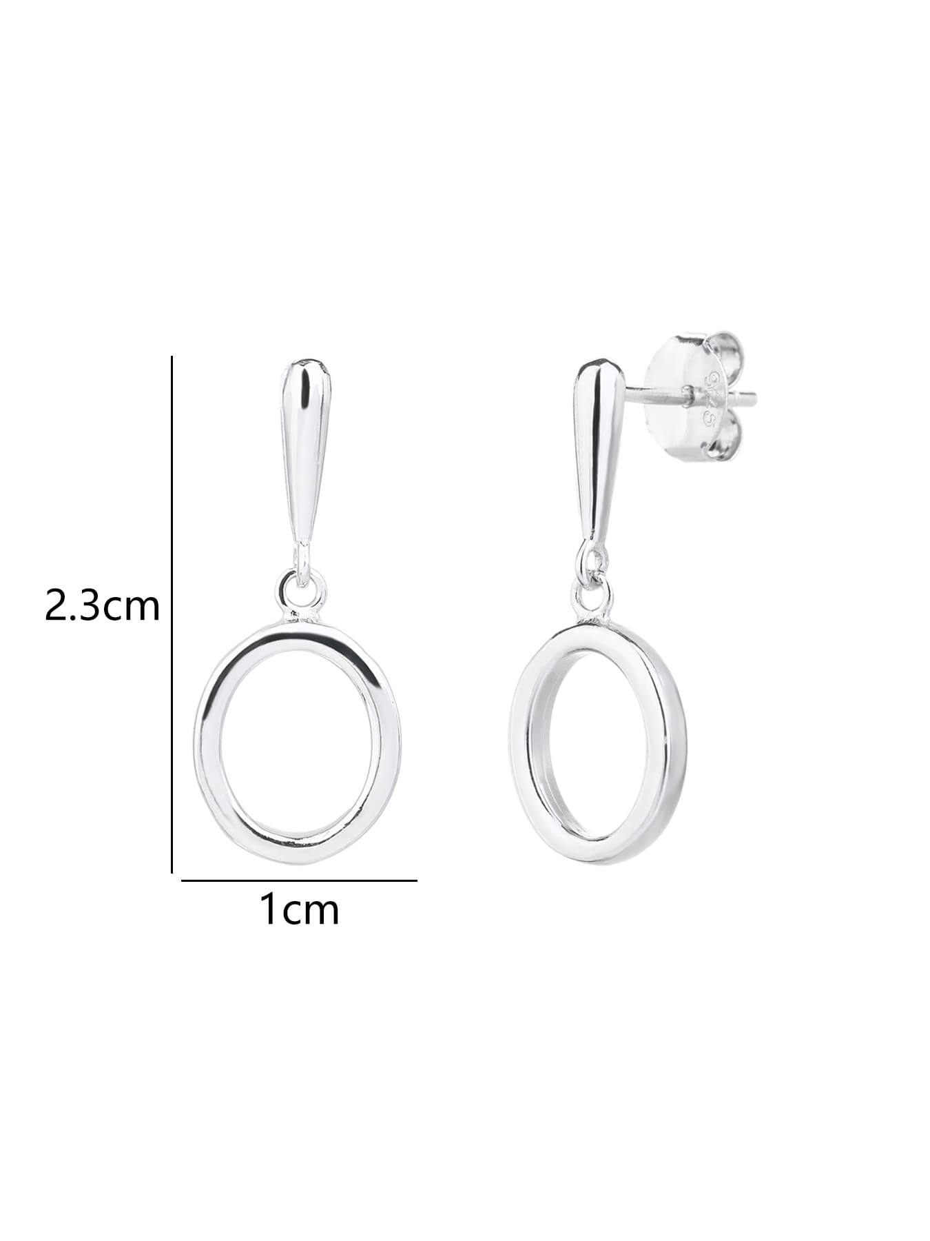 Open circle drop stud earrings in hallmarked, rhodium-plated 925 sterling silver – 2.3 × 1 cm dimensions – DRESCHER Jewellery®