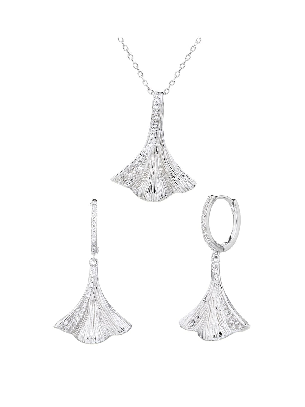 jewelled ginkgo biloba leaf shape with zirconia decoration in hallmarked, rhodium-plated 925 sterling silver – component view – DRESCHER Jewellery®