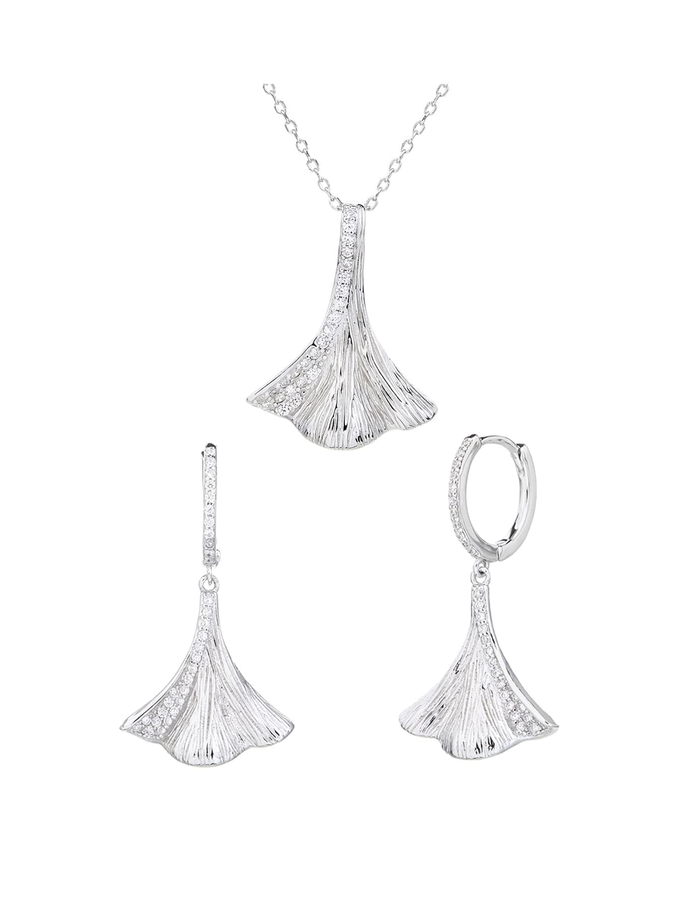 jewelled ginkgo biloba leaf shape with zirconia decoration in hallmarked, rhodium-plated 925 sterling silver – component view – DRESCHER Jewellery®