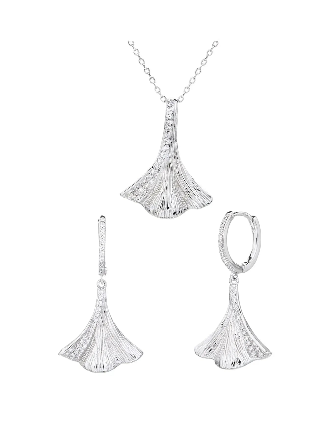 Silver jewelled ginkgo biloba leaf shape with zirconia decoration