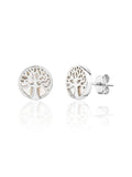 Silver tree of life stud earrings with mother of pearl inlay