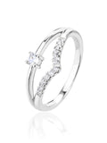 Silver engagement ring with white cubic zirconia stones