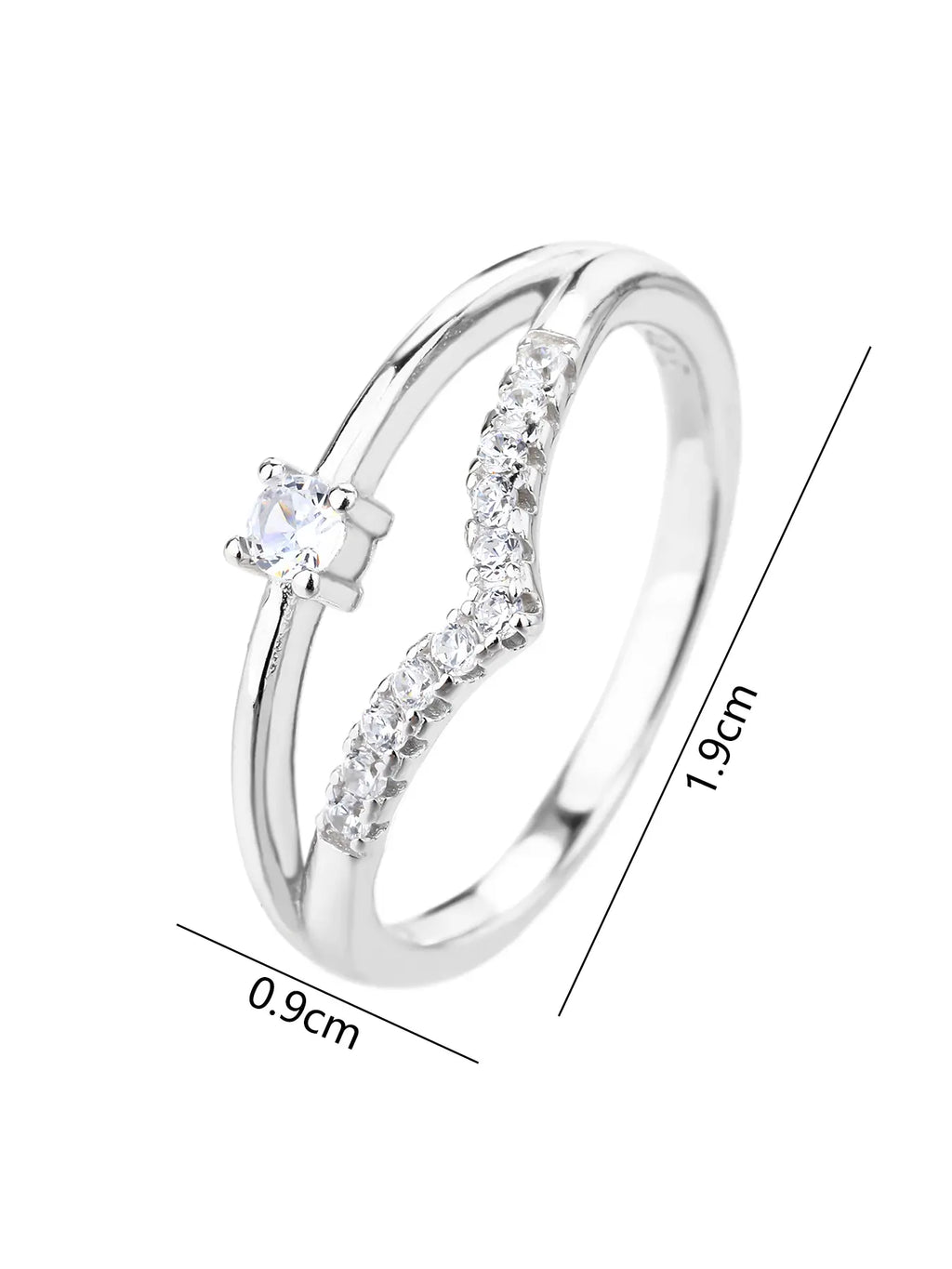 Silver engagement ring with white cubic zirconia stones