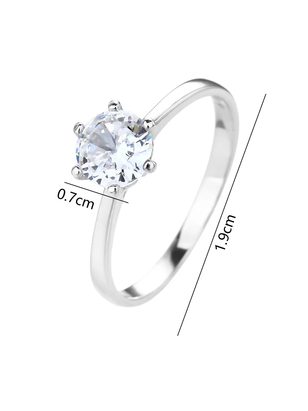 Silver engagement solitaire ring with white cubic zirconia stone
