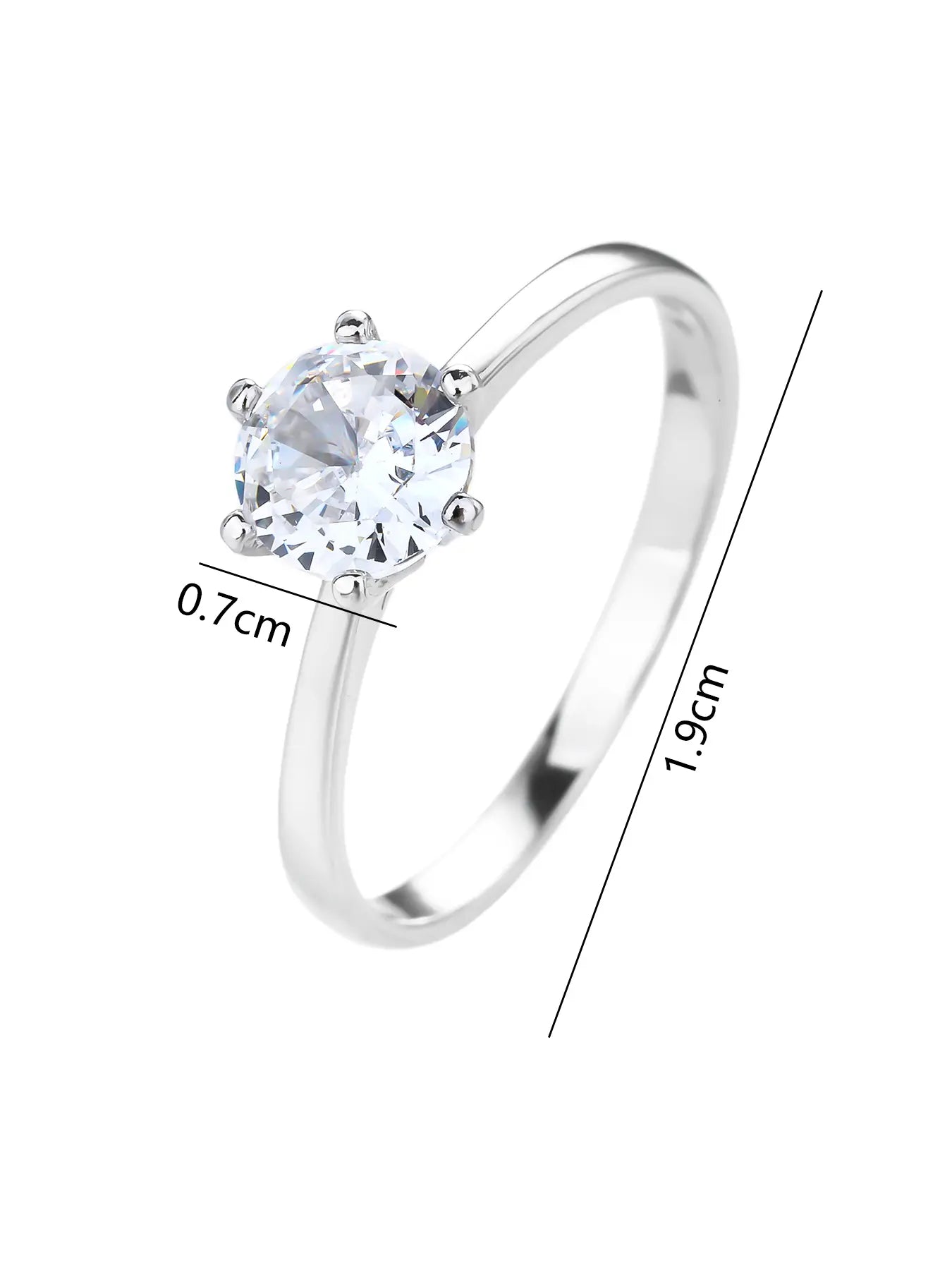 Silver engagement solitaire ring with white cubic zirconia stone