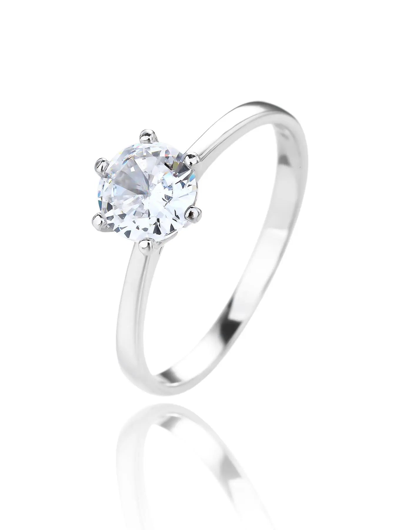 Silver engagement solitaire ring with white cubic zirconia stone