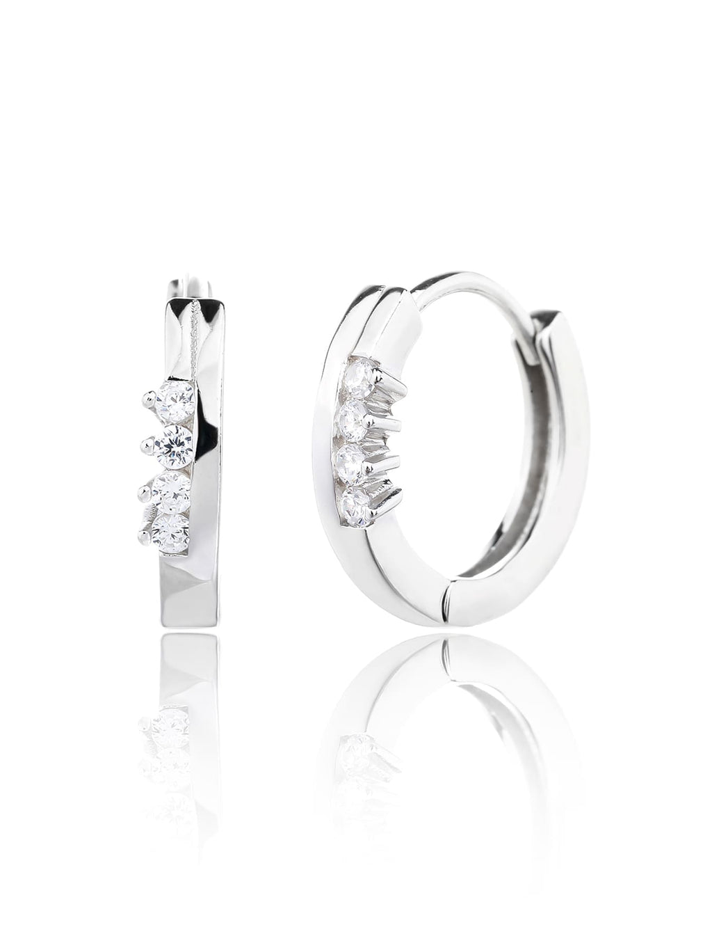 white cubic zirconia stone hoop earrings in hallmarked, rhodium-plated 925 sterling silver – alternate front and side views – DRESCHER Jewellery®