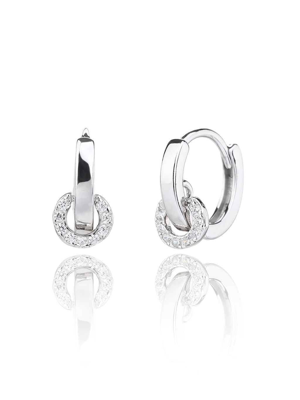 white cubic zirconia stone hoop earrings in hallmarked, rhodium-plated 925 sterling silver – alternate front and side views – DRESCHER Jewellery®