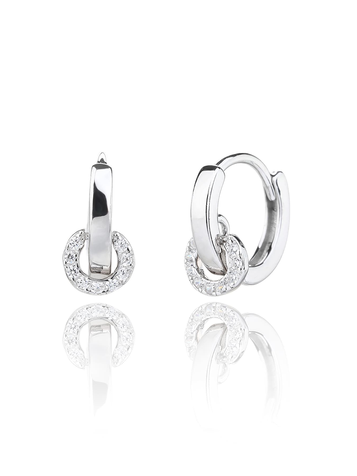 white cubic zirconia stone hoop earrings in hallmarked, rhodium-plated 925 sterling silver – alternate front and side views – DRESCHER Jewellery®