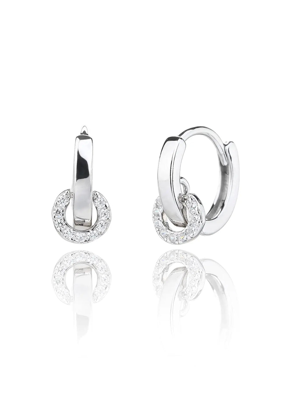 white cubic zirconia stone hoop earrings in hallmarked, rhodium-plated 925 sterling silver – front and side views – DRESCHER Jewellery®
