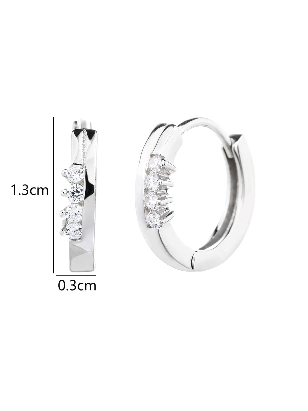 white cubic zirconia stone hoop earrings in hallmarked, rhodium-plated 925 sterling silver – dimensions view – DRESCHER Jewellery®