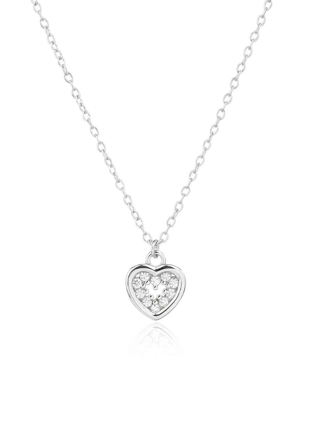 white stone heart necklace in hallmarked, rhodium-plated 925 sterling silver – front view – DRESCHER Jewellery®