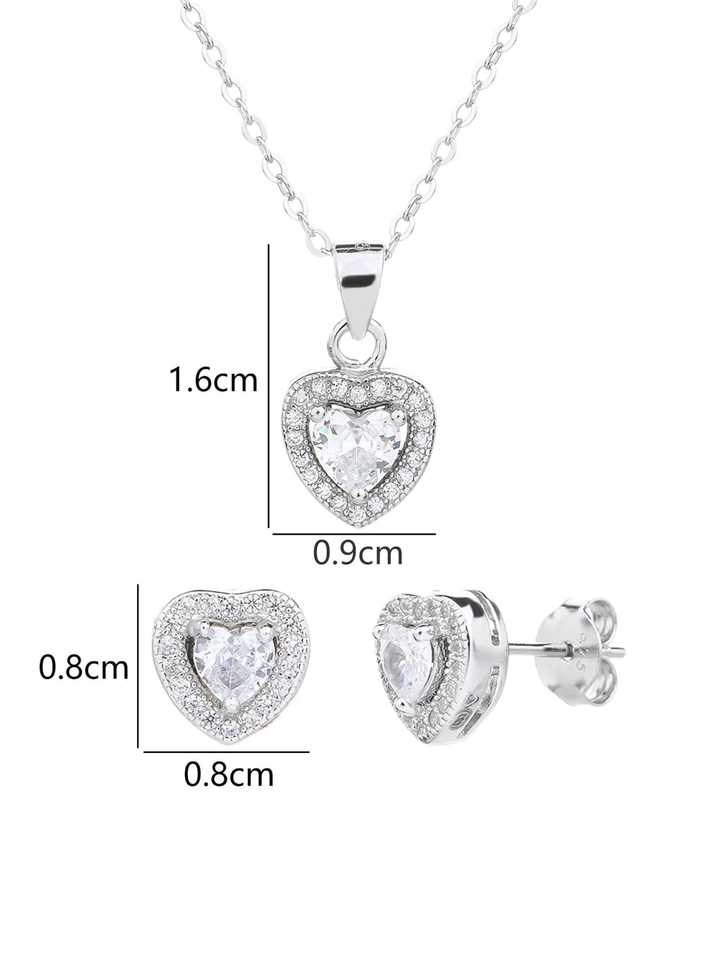 white heart shaped zirconia stud earrings and pendant set in hallmarked, rhodium-plated 925 sterling silver – pendant front view – DRESCHER Jewellery®