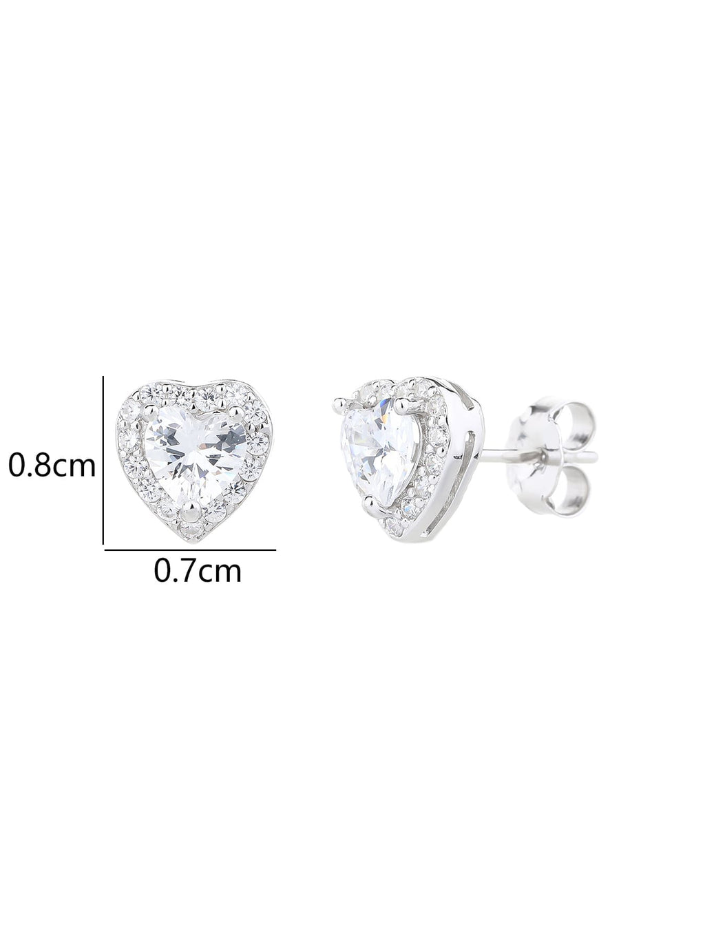 white heart shaped stone stud earrings with white cubic zirconia in hallmarked, rhodium-plated 925 sterling silver – lifestyle view – DRESCHER Jewellery®