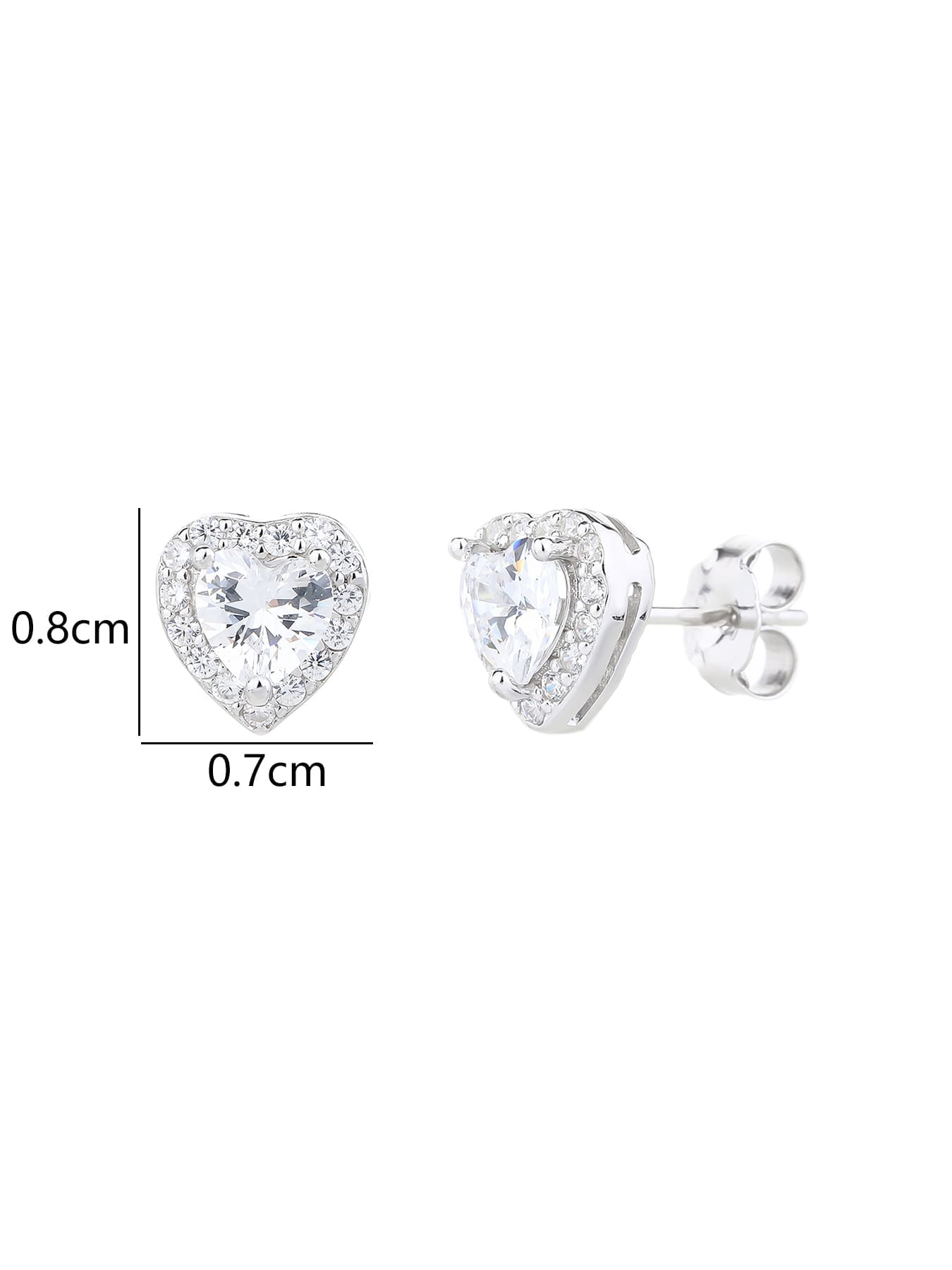 white heart shaped stone stud earrings with white cubic zirconia in hallmarked, rhodium-plated 925 sterling silver – lifestyle view – DRESCHER Jewellery®