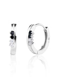 Silver black and white zirconia stone hoop earrings