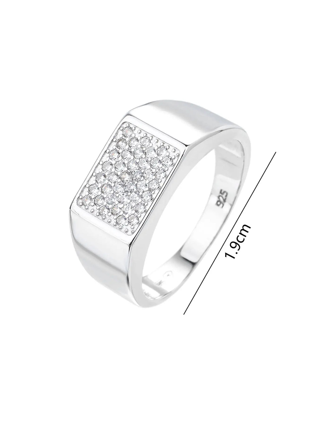 Silver men's ring with white cubic zirconia stones