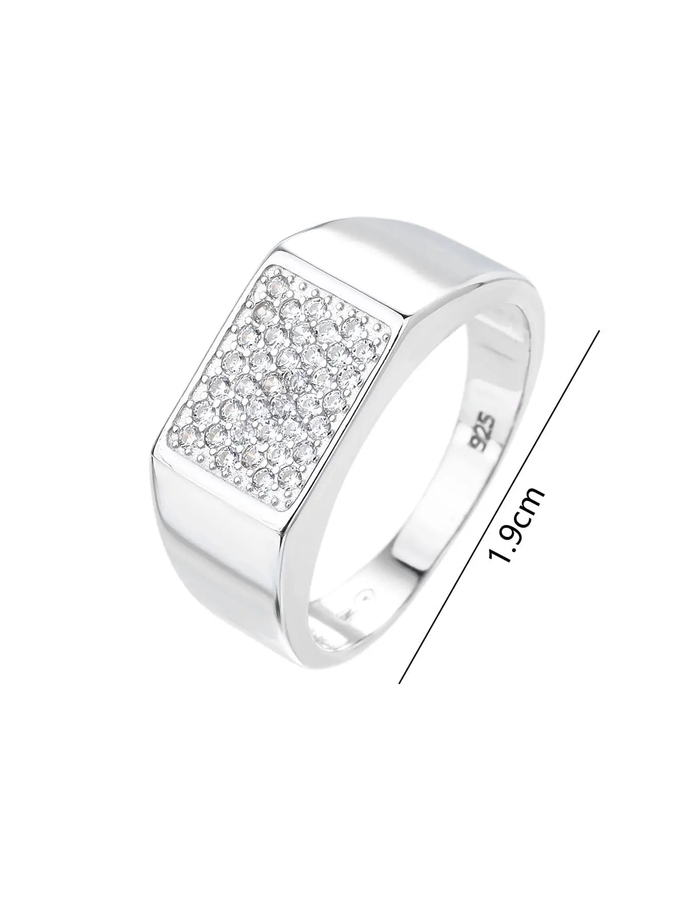 Silver men's ring with white cubic zirconia stones