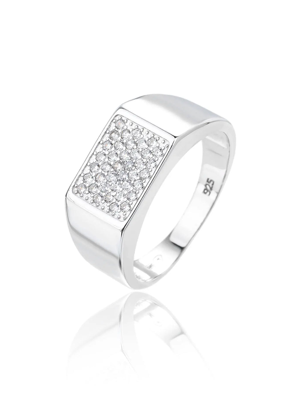 Silver men's ring with white cubic zirconia stones