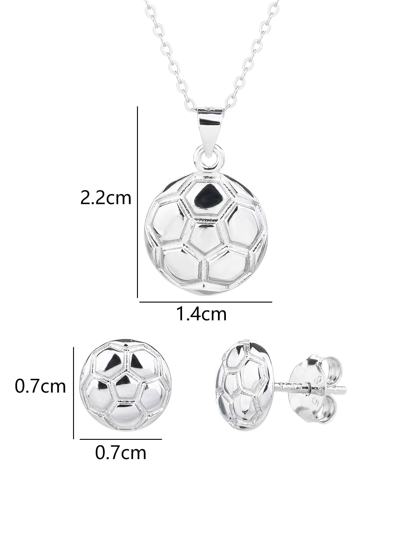 football wedge set in hallmarked, rhodium-plated 925 sterling silver – dimensions view – DRESCHER Jewellery®