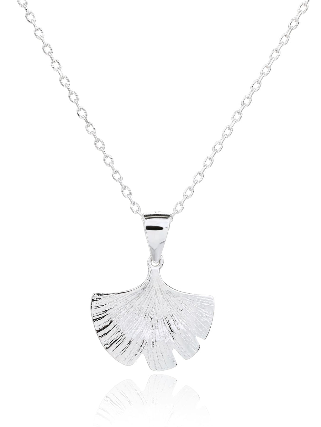 ginkgo biloba leaf necklace in hallmarked, rhodium-plated 925 sterling silver – alternate front view – DRESCHER Jewellery®