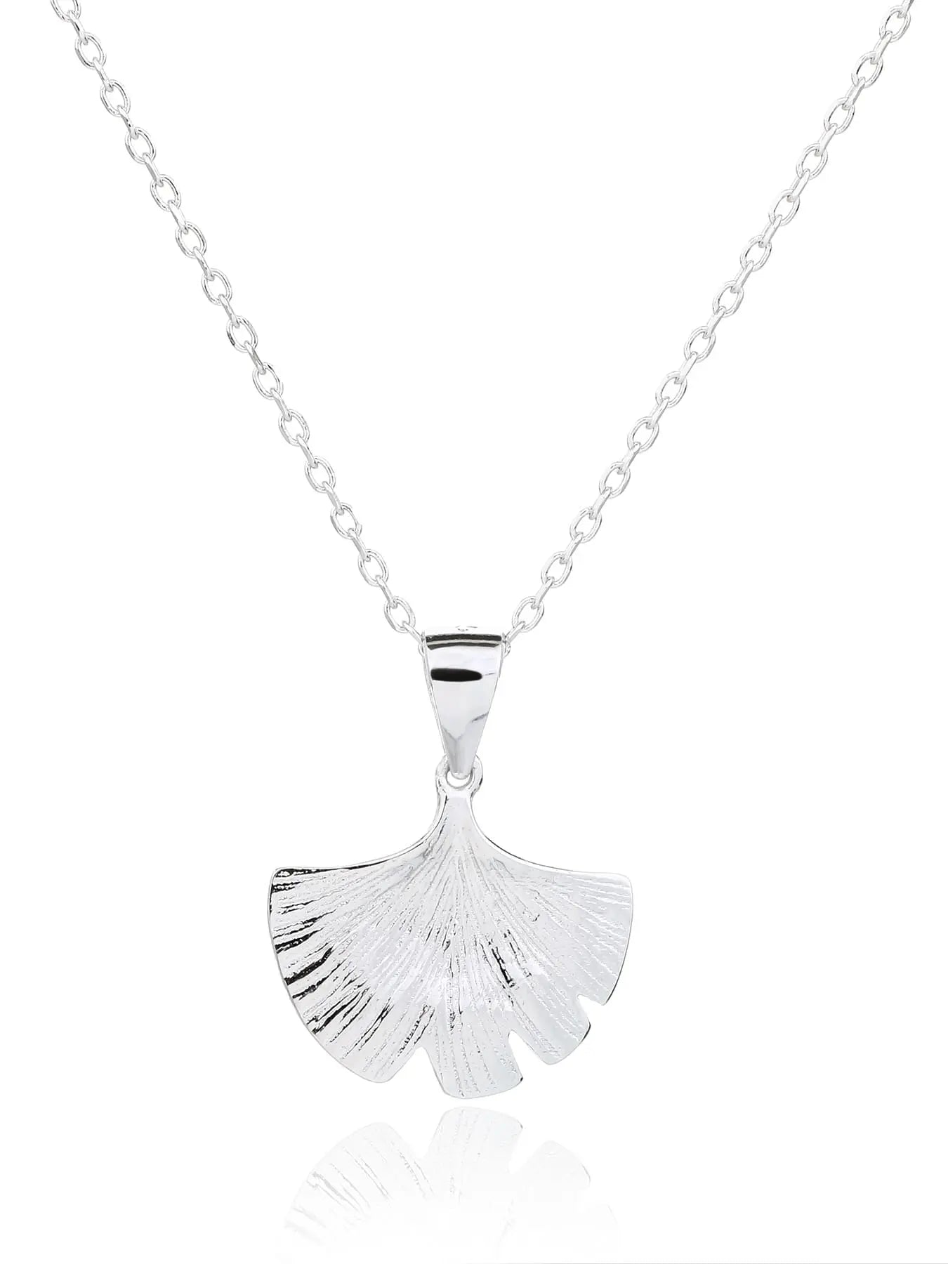 Silver ginkgo biloba leaf necklace