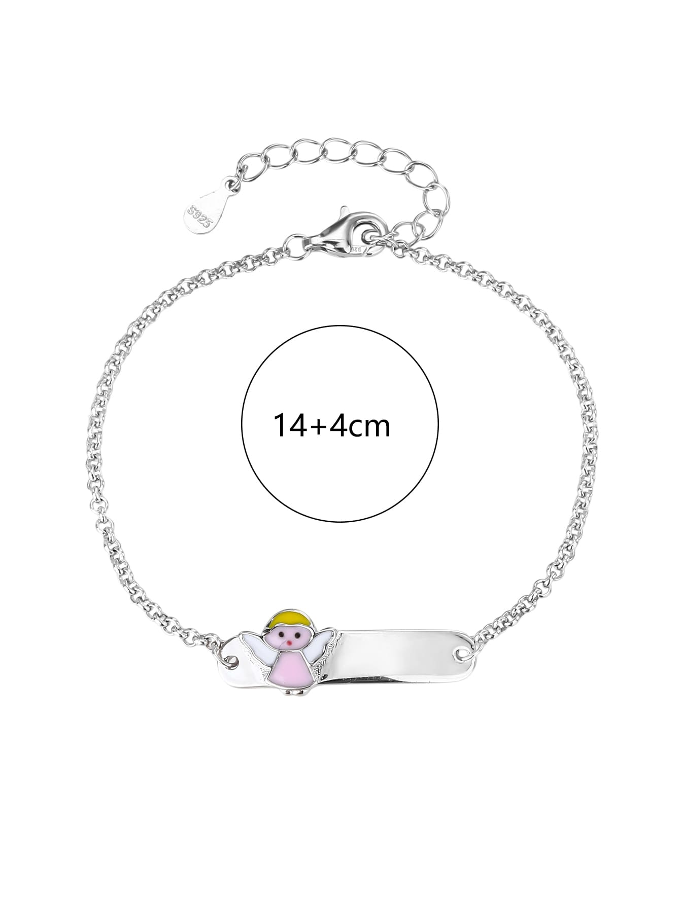 bracelet for children with angel figure, engravable (14+4 cm) in hallmarked, rhodium-plated 925 sterling silver – alternate front view – DRESCHER Jewellery®
