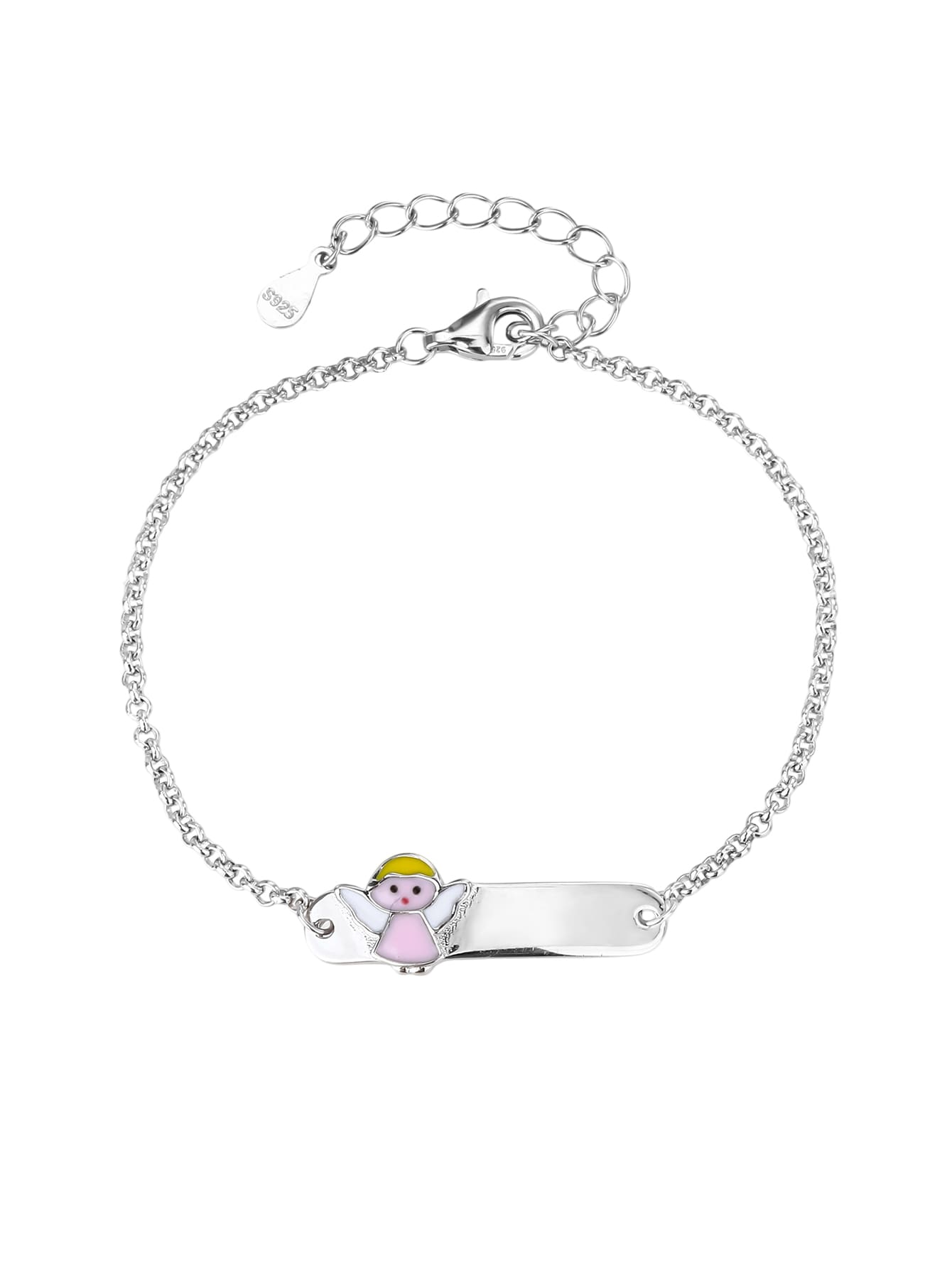bracelet for children with angel figure, engravable (14+4 cm) in hallmarked, rhodium-plated 925 sterling silver – display view – DRESCHER Jewellery®