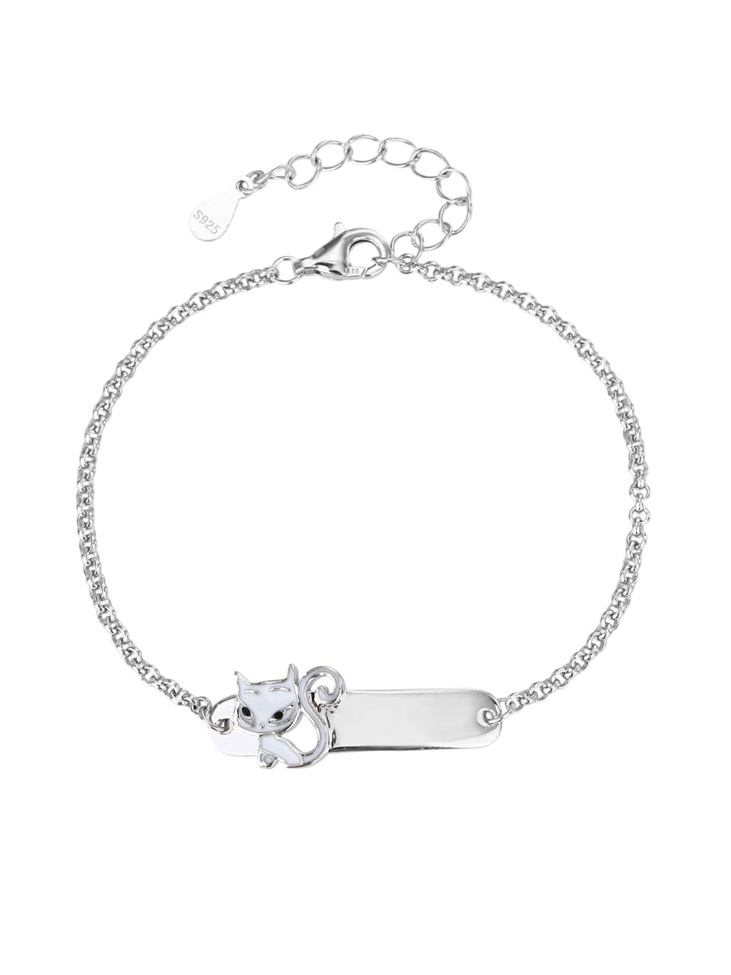 bracelet for children with kitten, engravable (13+4 cm) in hallmarked, rhodium-plated 925 sterling silver – alternate front view – DRESCHER Jewellery®