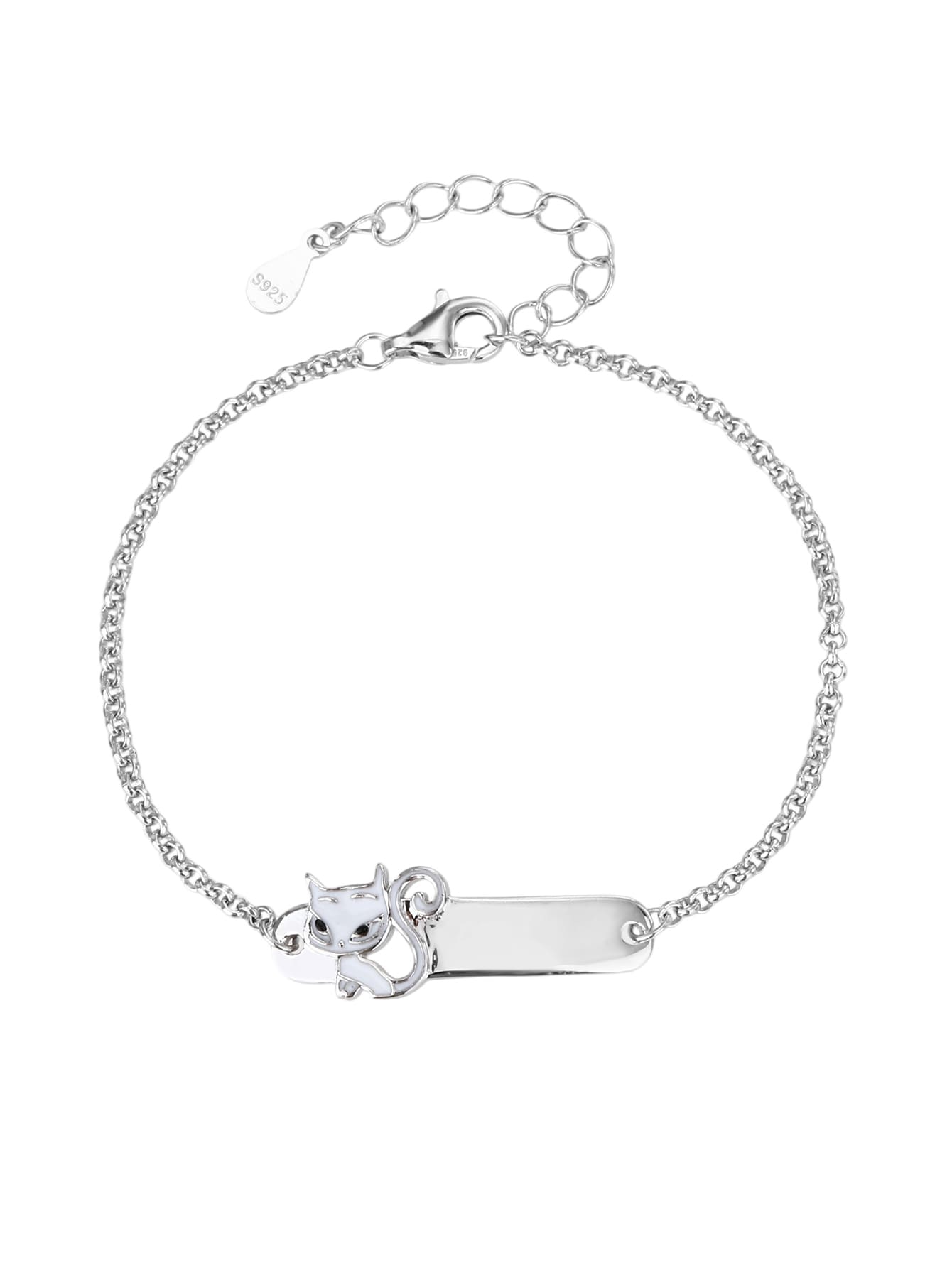 bracelet for children with kitten, engravable (13+4 cm) in hallmarked, rhodium-plated 925 sterling silver – alternate front view – DRESCHER Jewellery®